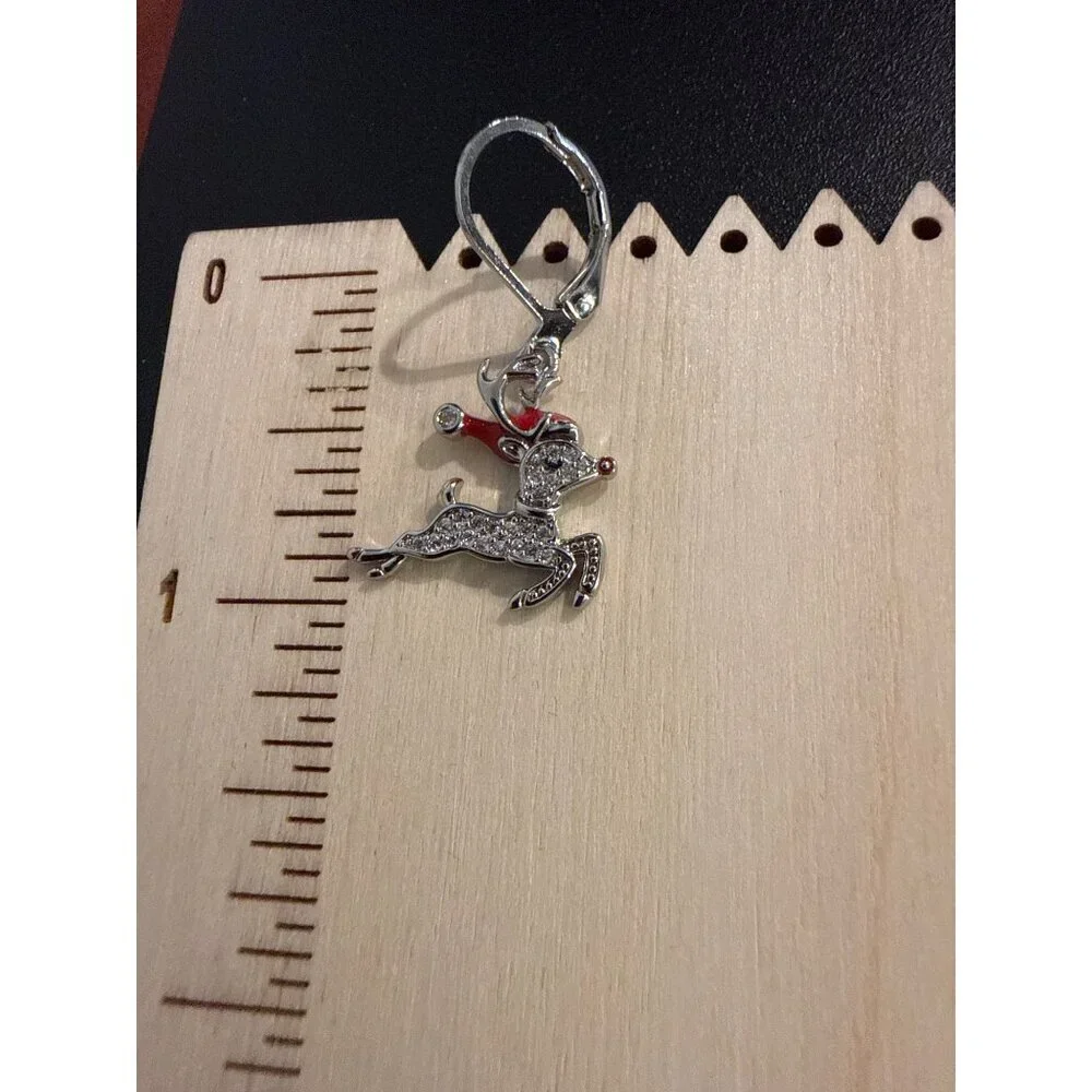Rhinestone Reindeer Dangle Earrings Festive Leverback Holiday Jewelry